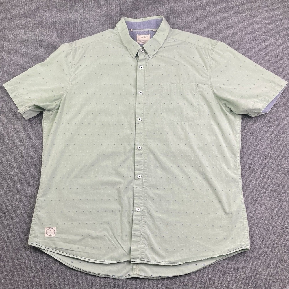 7 Diamonds Button Up Shirt Mens 2XL Green Geometric Diamond Short Sleeve Pocket